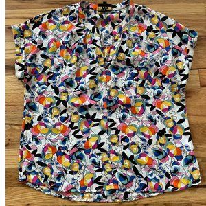 W5 Women's Floral Print Pleated Shirt Blouse Size S Multicolor Cap Sleeve